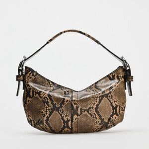 Zara Brown Shoulder Bag with Snake Print